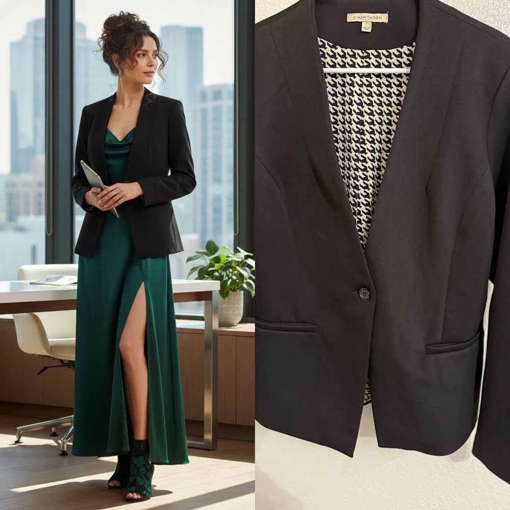 41 Hawthorn Black Career Blazer Open Front Office Jacket Size Large